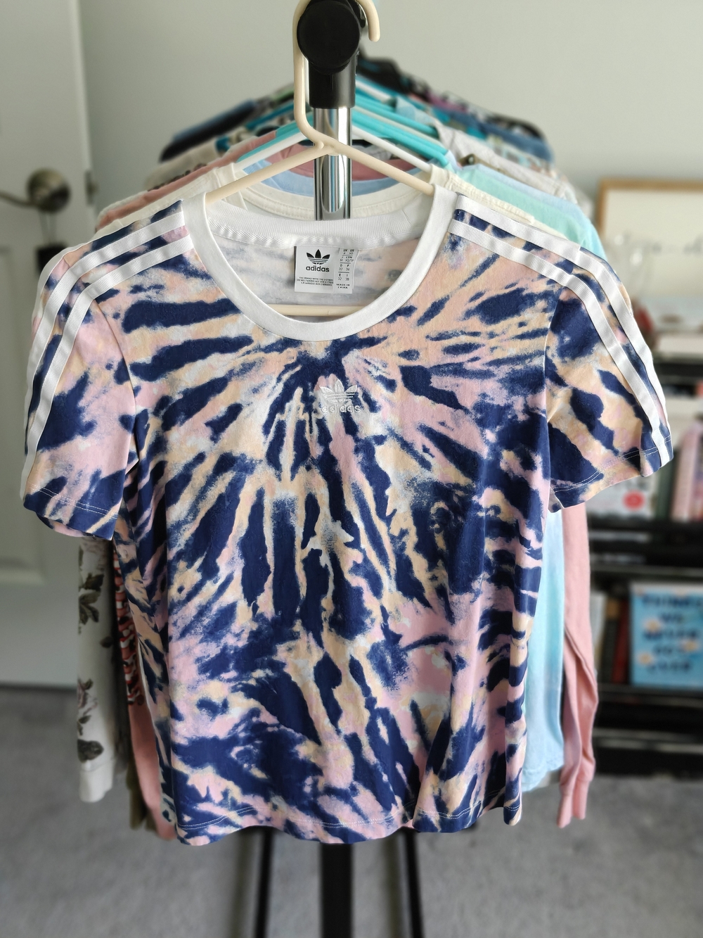 Adidas Tie-Dye Tee in Navy, Pink & Cream